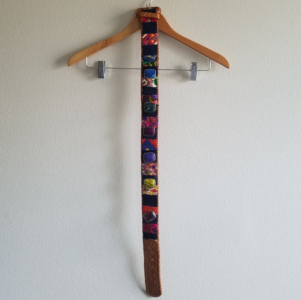 Multi-color Leather Embroidered Belt Size Small - Picture 5 of 12